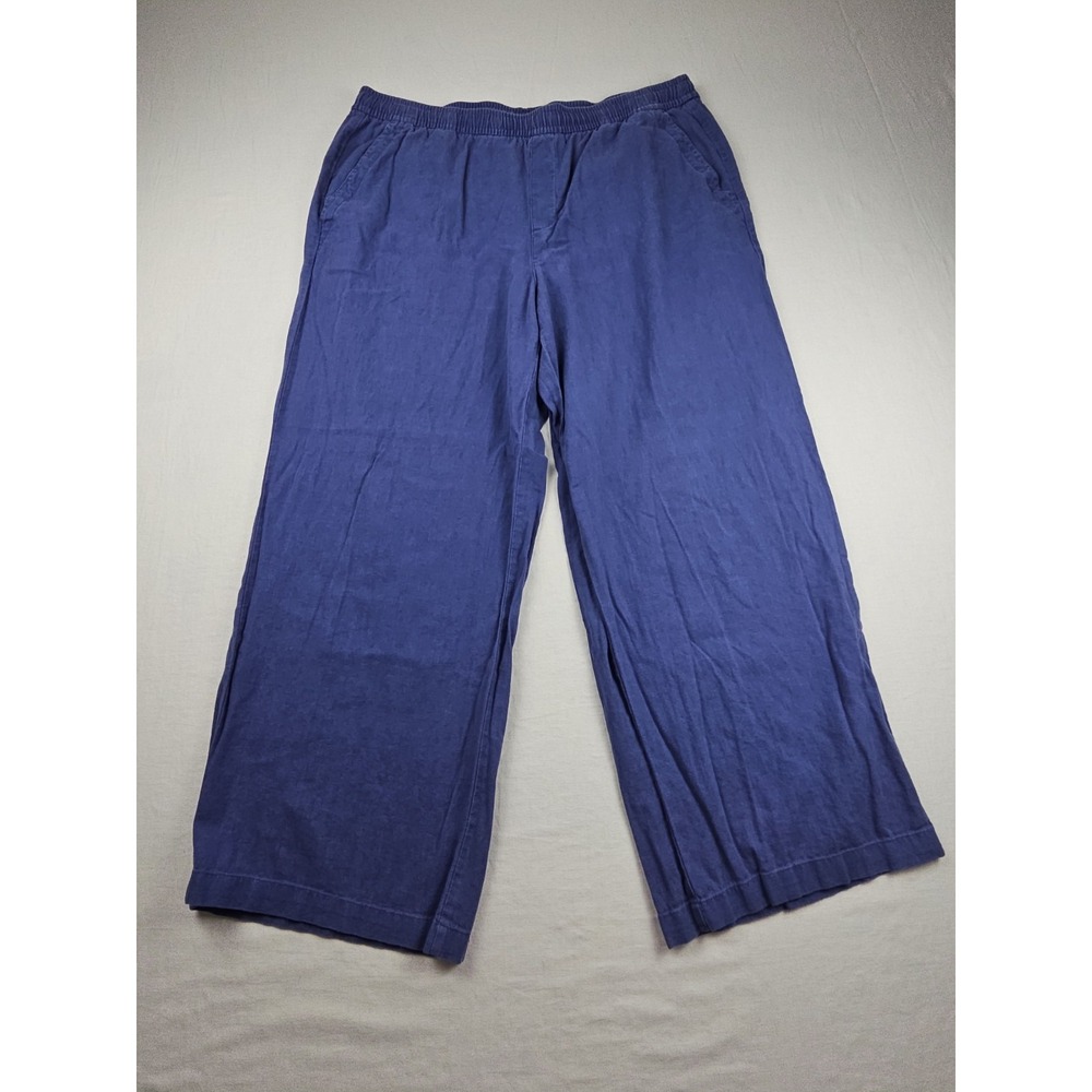 Old Navy Women's Size L Navy Pants Linen Blend Wide-Leg Pull On Casual Comfy
